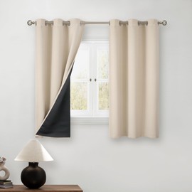 BGment Short 100% Blackout Curtains for Bedroom, Thermal Insulated Energy Efficiency Noise Reducing Grommet Curtains 45 Inch Length with Liner for Small Window 2 Panels Each 42 Inch Wide, Champagne