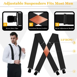 QCWQMYL Black Suspenders for Men Big and Tall 2" Heavy Duty Wide Suspenders Strong Clips Hunting Ski Work Braces