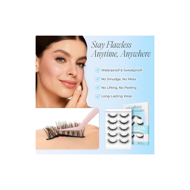 LASHVIEW Pestañas autoadhesivas de aspecto natural, 5 pares de pestañas