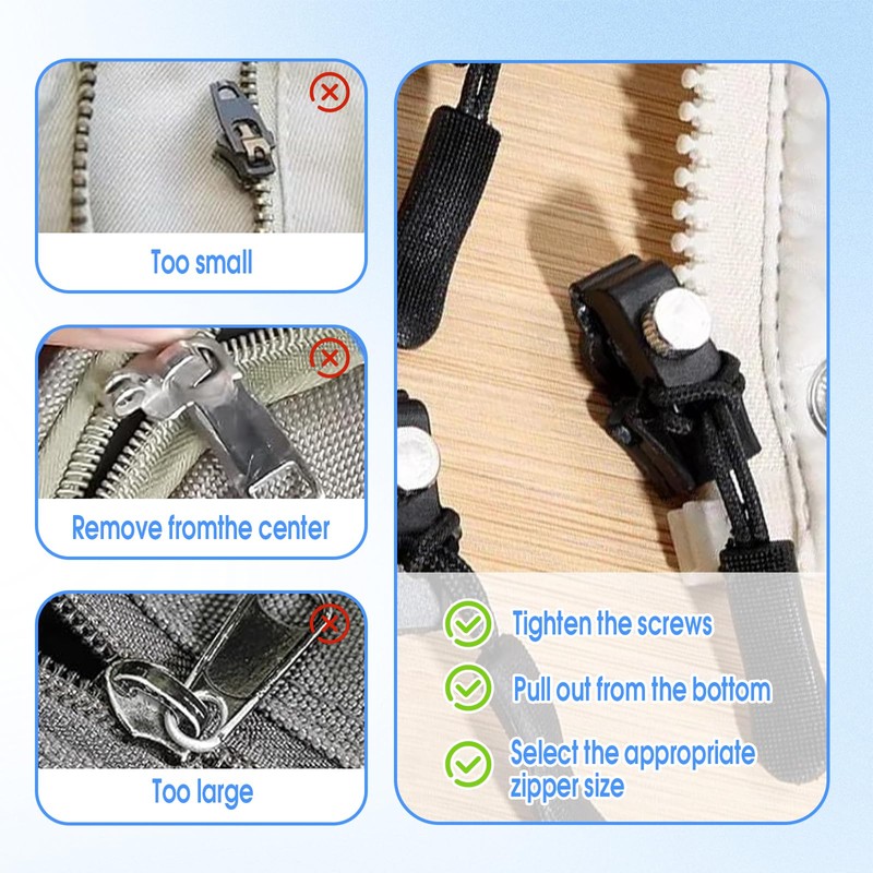 8PCS Zipper Repair Kit,3 Sizes Replacement Instant Fix Zipper Repair