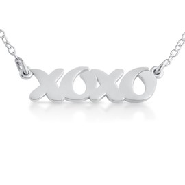 AZAGGI Sterling Silver Handcrafted Scripted Word XOXO Hugs and Kisses Pendant Necklace (18)