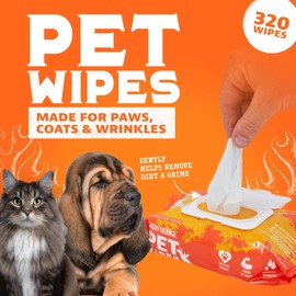 ANGRY ORANGE Dog Wipes, Cleaning, Unscented, for Paws and Butt, Wipes for Dogs & Cats, Pet Wipes Ideal for Removing Dirt & Grime, Strong, Gentle, Hydrating Grooming Wipes, Puppy Essentials, 320 Count
