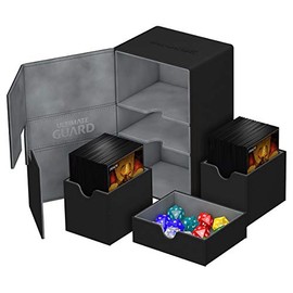 Ultimate Guard Flip 'n' Tray 160+, Deck Case for 160 Double-Sleeved TCG Cards +Dice Tray, Black/Grey, Independent Magnetic Closure & Microfiber Lining