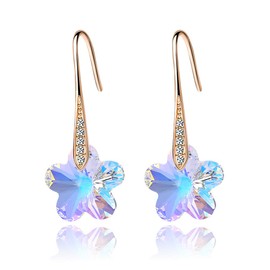 Austrian Crystal Flower Drop Dangle Earrings for Women 14K Gold Plated Hypoallergenic Jewelry (Aurora Borealis)