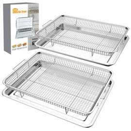 Air Fryer Basket for Oven 12.8"x9.6", 2 Pack Large Air Fryer Basket and Tray Stainless Steel Oven Air Fryer Accessories Pan Rack for Cooking Baking and Broiling