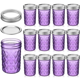 Zhehao 12 Pcs 8 oz Colored Mason Jars with Lids, Mini Regular Mouth Canning Jelly Honey Jars for Wedding Shower Favors DIY Candle Holding Spice Jam Fruit Smoothie Salad Dressing Ketchup(Purple)