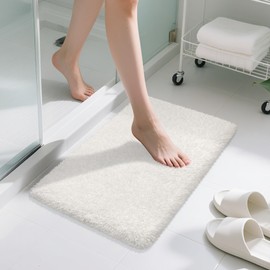 MondayRug White Bathroom Rugs Non Slip 30"x20", Absorbent Bath Mats Quick Dry, Shaggy Microfiber Bath Rugs, Extra Thick Soft Plush, Machine Washable Bath Mats for Bathroom Floor, Tub and Shower
