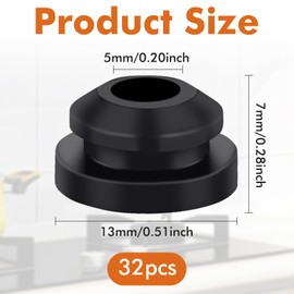 AILUYA Pack of 32 Rubber Stoppers, Black Rubber Plugs, Heat Resistant Cable Feed-Through Rubber, Abrasion-Resistant Rubber Plugs for Dometic, Smev and Thetford Cooking Utensils with 5 mm Rods