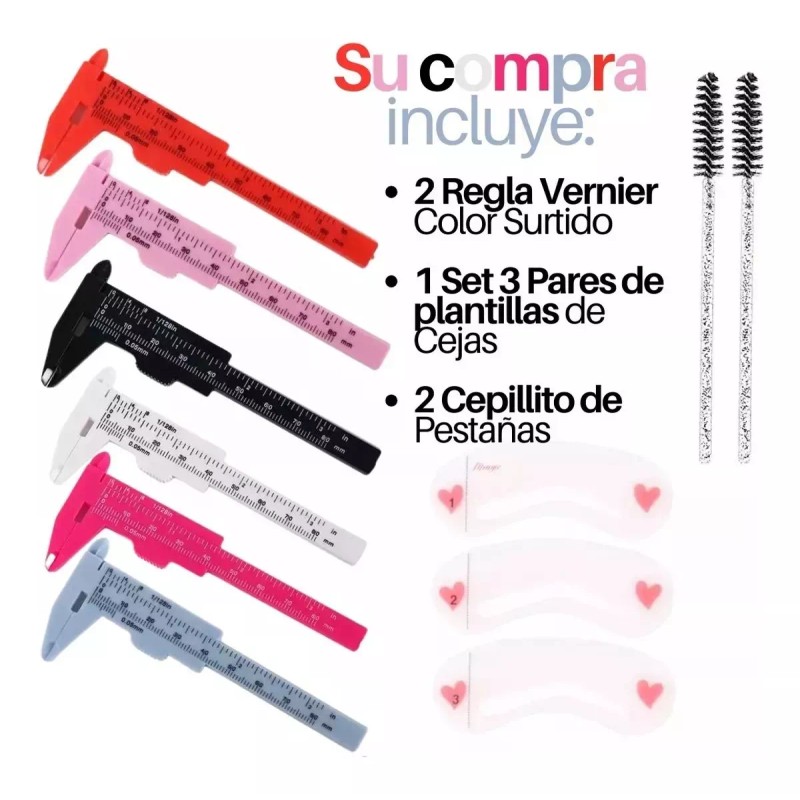 Mafab 2 Regla Vernier Para Cejas+plantillas +cepillo Para Pestañas