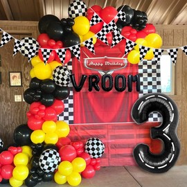 DEAPEICK 134pcs Balloons Race Car Party Supplies - Racing Car Theme Decorations Kit With Number Balloons, Garland, Vroom Birthday Party Decorations