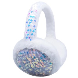 Winter Earmuffs Adjustable Warm Faux Fur Ear Warmers Ear Cover with Glitter Sequin Cat White Ears for Girls Boys Toddler Colorful