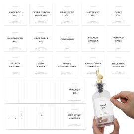 Spaceneat Olive Oil & Coffee Syrup Labels for Bottles - 2.5" x 2.5" Waterproof Kitchen PVC Sticker Labels for Oils, Coffee Syrups, Vinegars, Sauces, Cooking Wines, Condiments - Minimalist White, 61pcs