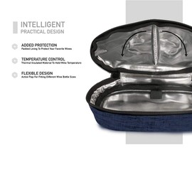 OPUX 2 Bottle Wine Tote Carrier | Insulated Wine Cooler Bag for Travel Picnic BYOB | Portable Wine Carrying Bag, Padded Protection, Shoulder Strap, Corkscrew Opener - Navy Blue