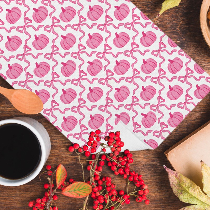 BUJSP Pink Coquette Bow Pumpkin Fall Kitchen Dish Tea Towels,