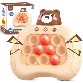 Fast Push Game Fidget Toys, Handheld Game Console, Bubble Game Console, Puzzle Game, Light up Push Game Kids Toys for Ages 3-12, Birthday for Boys Girls Adult (Brown Bear)