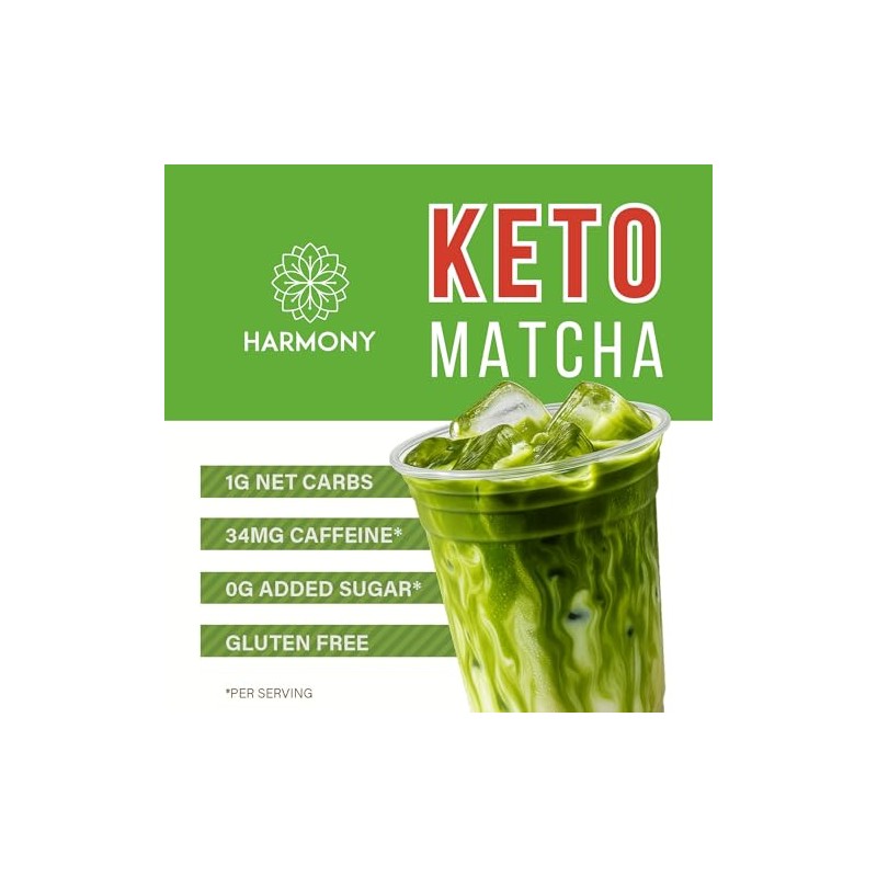 Harmony Keto Matcha - Sugar Free Latte Powder Stick Packets