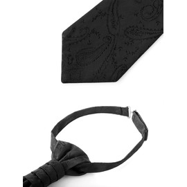 WANYING Men's Plastron Tie Pre-Tied with Hook Closure, Adjustable Wedding Tie for Weddings, Accessories for Groom - Paisley, Paisley Black 2