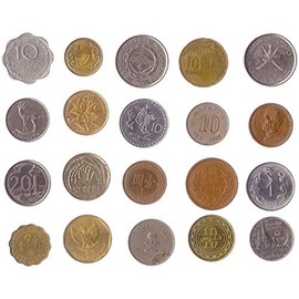 20 random coins from different countries in Asia, Afroasia, Eurasia
