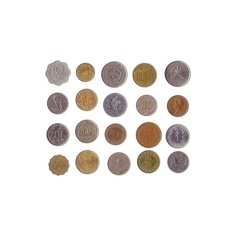 20 random coins from different countries in Asia, Afroasia, Eurasia