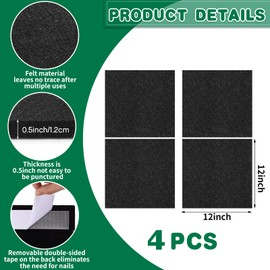 Dart Board Wall Protector Self-Adhesive Wall Surround Board Dart Board Black Felt Wall Tiles Cork Dart Board Backer Cork Board Felt Dartboard Wall Protection (Square, 4)