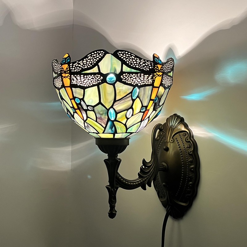 HWDFEI Tiffany Sconce Lamp Stained Glass Wall Lamp,8X10.5X11 Inch Plug