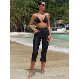 ATTRACO Womens Swimming Bottoms Rash Guard Leggings High Waist Pants Sports Tights with Pockects Black X-Large