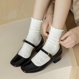 albagu Womens Crew Socks Cotton Casual White Socks for Women Floral Cute Girls Ankle Socks 6 Pack