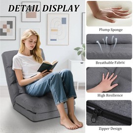 KAGMII Chaise Lounge Indoor, 14-Position Floor Chair with Padded Pillow for Adults Kids, Folding Lazy Sofa Chair for Living Room, Bedroom, for Gaming Reading (Grey)