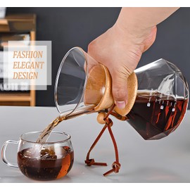 COFISUKI Cafetera con filtro de goteo de acero inoxidable reutilizable, jarra de café de vidrio borosilicato sin plomo con collar de madera moderno para 1-2 tazas, transparente de diamante (400 ml/14