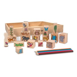 Melissa & Doug Set de Sellos Estampa-una-Escena: Bosque Lluvioso (20 Sellos de Madera, 5 Lápices de Color, y Almohadilla de 2 Colores)