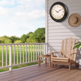 Outdoor Clock 18 Inch Large Wall Clocks with Thermometer for Living Room Patio Pool Garden-Retro Style (Bronze)