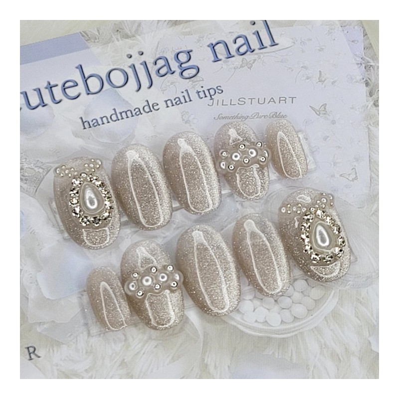 Wedding pearl handmade nail tips - Square M / 웨딩