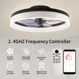ZtuoYong Ceiling Fans with Lights and Remote, 20 Inch Ceiling Fan, 6 Speeds, Reversible, Dimmable Flush Mount Fan Light, Modern and Bladeless Ceiling Fan Light for Bedroom Living Room Dining Room