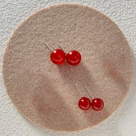 Hmzidz 2 Pairs of Women's Stud Earrings with Red Onyx, Round Ball Stud Earrings, Small Stud Earrings Silver 925, Carnelian Earrings, Piercing Earrings, Fashion Jewellery Earrings for Girlfriend,