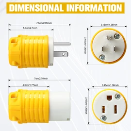 Sherr 16 Pcs Extension Cord Ends 15A 125V 2 Pole 3 Wire Heavy Duty Replacement Male Plug Female Connector Set 5-15P 5-15R Straight Blade Plug Grounding Type/ETL Listed (Male,Female)