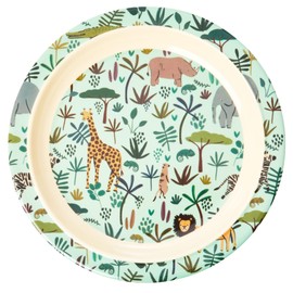 Melamine Children's Plate - Green - Jungle Animals Print