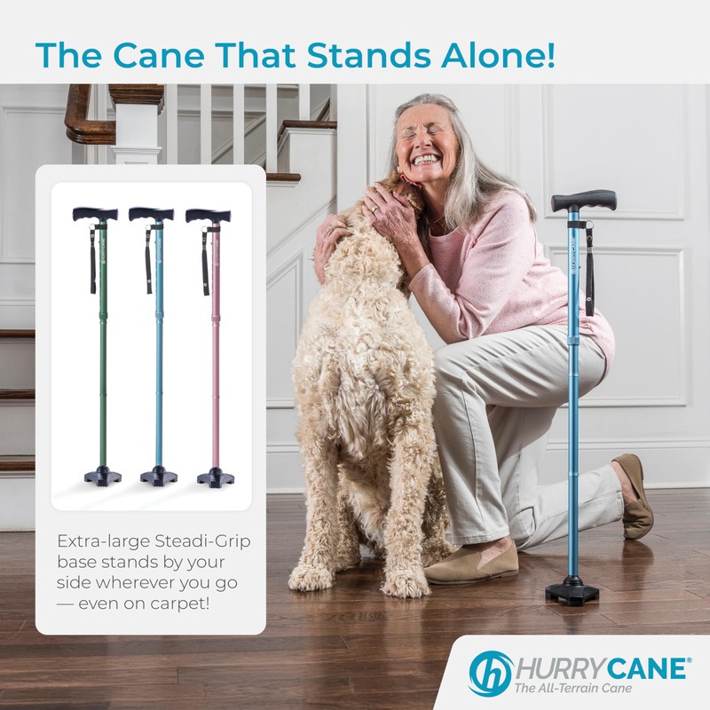 HurryCane HCANE-PP-C2 Freedom Edition Foldable Walking Cane with T Handle,