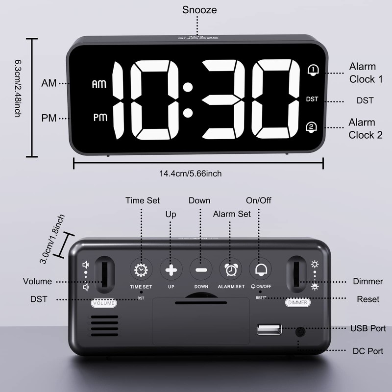 HOMVILLA Alarm Clock, Mains Powered Alarm Clock with Adapter -