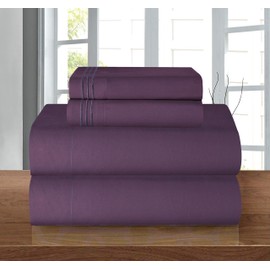 Elegant Comfort Luxury Soft 1500 Thread Count Egyptian 4-Piece Premium Hotel Quality Wrinkle Resistant Bedding Set, All Around Elastic Fitted Sheet, Deep Pocket up to 16inch, Twin/Twin XL, Purple