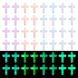 Magibeads 50Pcs Glow in The Dark Resin Cross Beads Random Color Kandi Beads Pastel Crucifix Focal Beads for Pens Keychain Crafts DIY Jesus Bracelet Rosary Jewelry Making Supplies 24.5x17.5mm