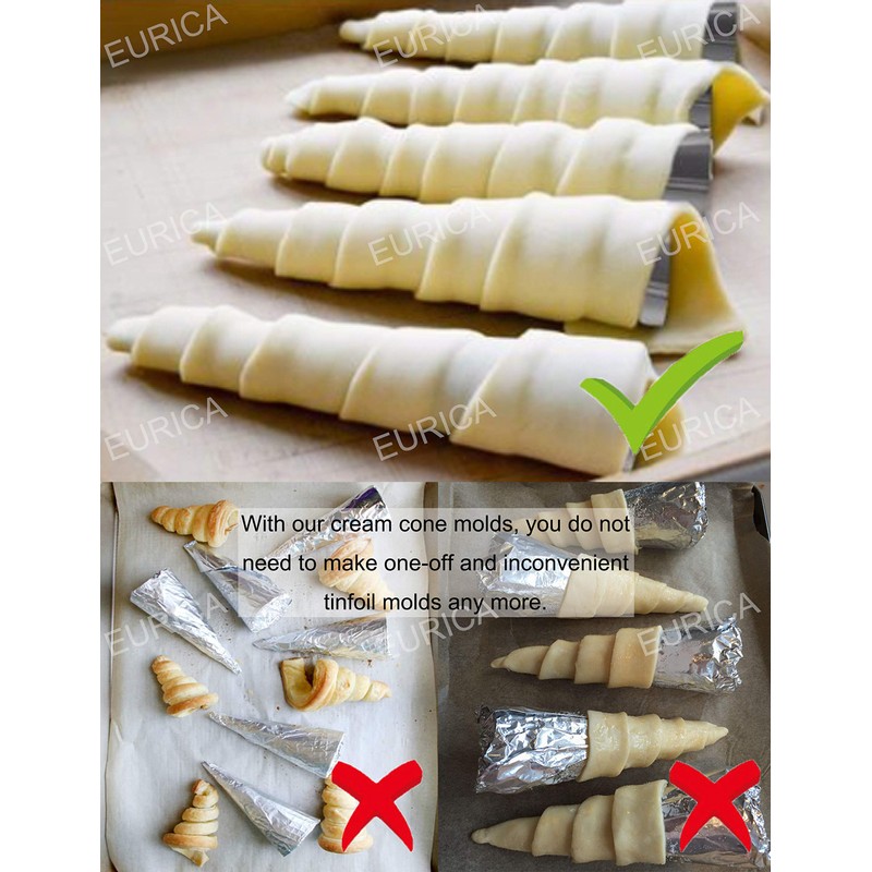 EUICAE Cream Horn Molds 5-inch Large Size Cream Horn Forms