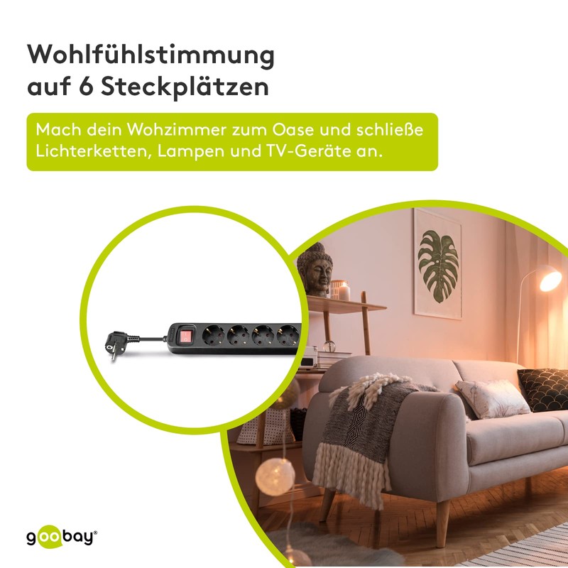 Goobay 51290 AC Power Strip with Switch, 1.5 m Cable