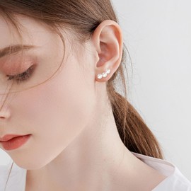 14K Freshwater Pearl Stud Leverback Earrings for Women Cute Stud Earrings Christmas Valentine's Mother‘s Day Gifts (pearl)