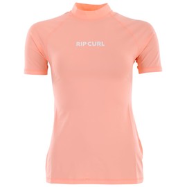 RIP CURL Womens Classic Surf UPF Short Sleeve Rash Vest Top - Bright Peach - UV Sun Protection and SPF Properties