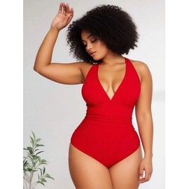 OKONOS Women's Tummy Control One Piece Swimsuit - Ruched V-Neck Slimming Push-Up Bathing Suit