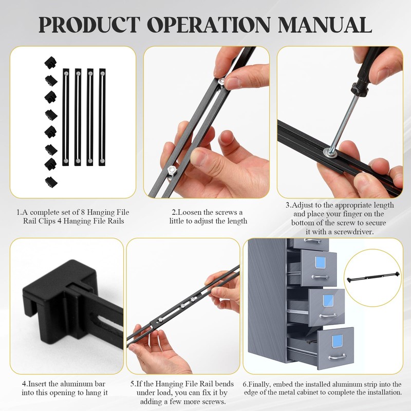 Humyoun 12 Pcs Metal Adjustable File Cabinet Rails Set Include