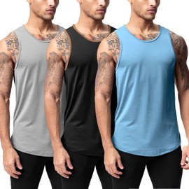 Mlgaril 3Pack Men's Althletic Quick Dry Gym Muscle Lightweight Tank Top Workout Sleeveless Shirt Bodybuilding Compression Fitness Stringer Jersey,Grey/Black/Blue,2XL