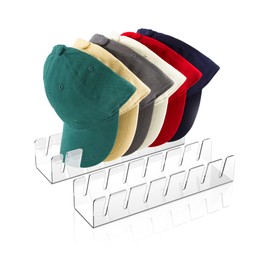 Hat Stand for Baseball Caps - Acrylic Hat Display and Organizer - Set of 2 for Closet - Clear Cap Storage Holder for Ball Cap, Golf Cap for 14 Baseball Caps for Bedroom, Closet, or Dresser (Clear*2)
