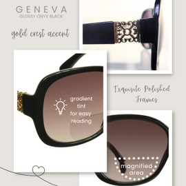 proSPORT Bifocal Reading Sunglasses for Women Gold Black Designer Oversize Sun Reader Glasses UV400 Tinted Magnifying 1.50 2.00 2.50 D