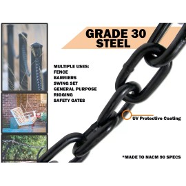Unbranded 3/16" X 20' GRADE 30 Black Proof Coil Powder Coated Safety Chain Swing Set